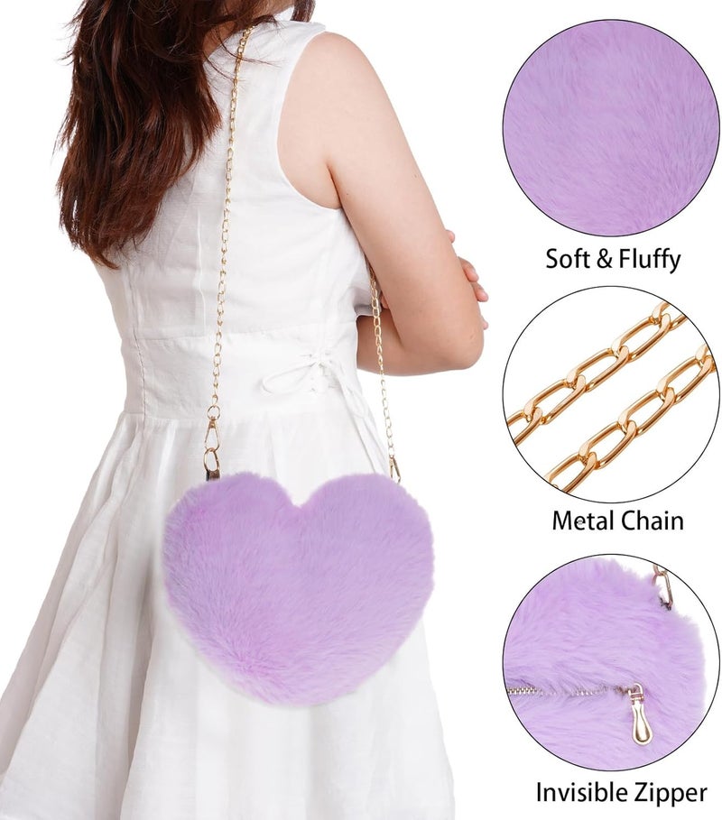 Miayon Heart Shaped Faux Fur Clutch Purse Fluffy Crossbody Shoulder Bag for Women Halloween Christmas Valentine - Image 4